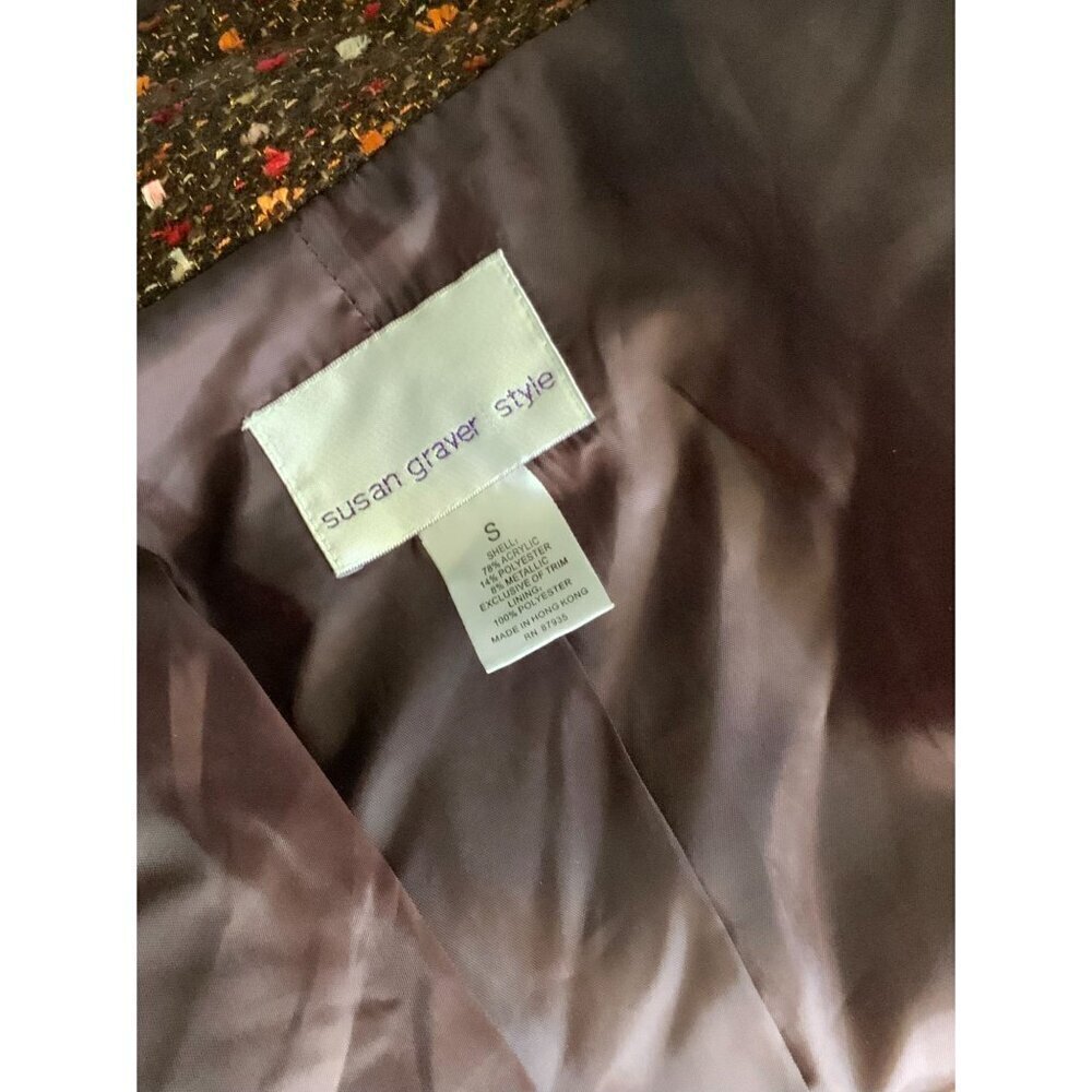 Susan Graver Style Long Sleeve Metallic Brown Multicolor Tweed Button up Small - Picture 3 of 9